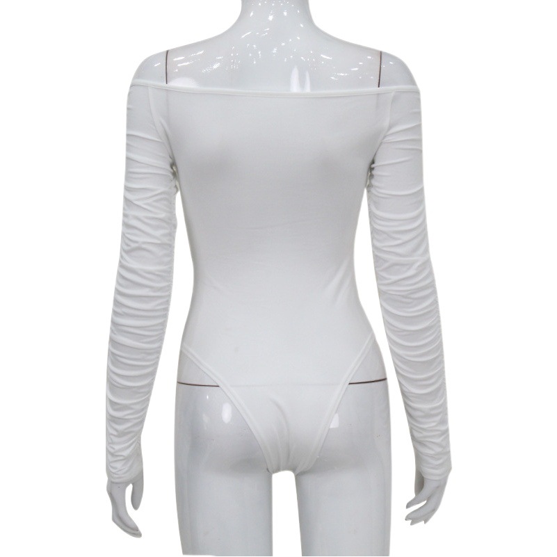 Ropa transfronteriza europea y americana, gran oferta, mono plisado de manga larga con cuello en V y un hombro, mono ajustado de cintura alta para mujer
