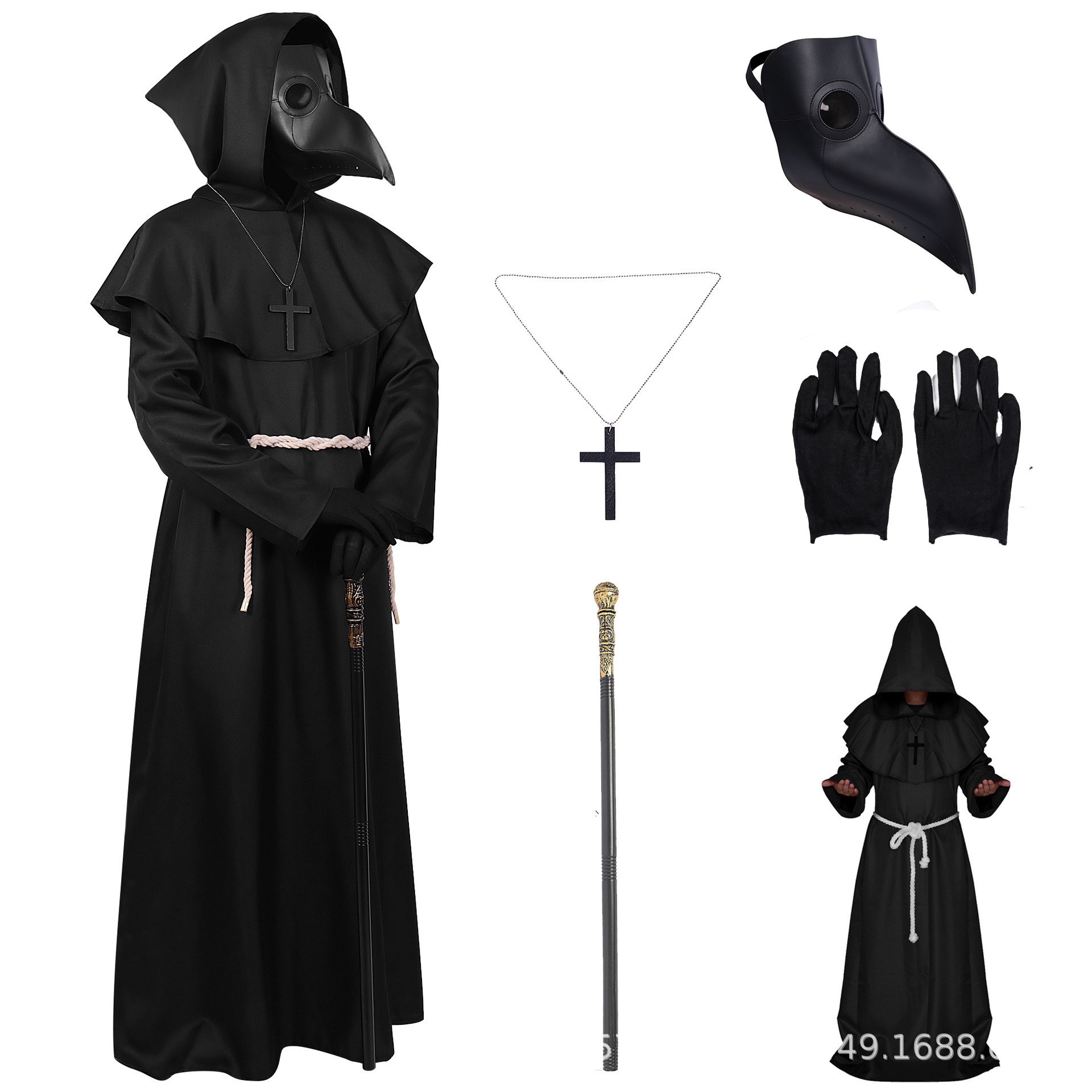 Halloween medieval bird-beak doctor monk costume wizard priest cosplay outfit monk robe death robe cosplay