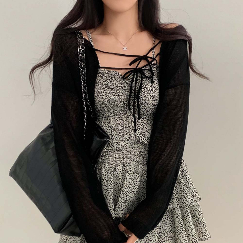 Shawl Tie-front Top Korean Style Solid Color Sweater