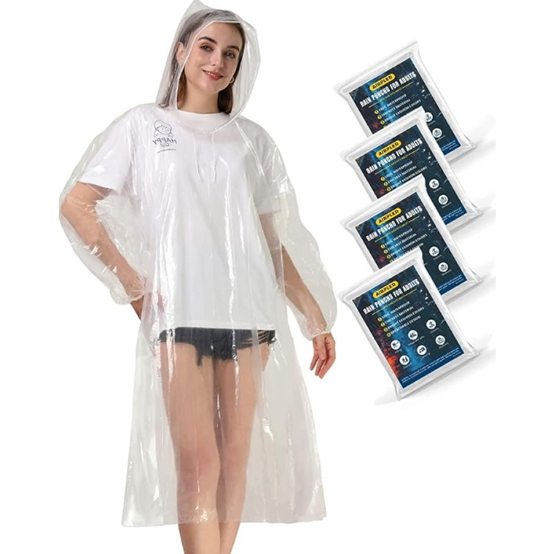 Spot 73g Pe Pullover Disposable Raincoat with Hood Rope Cuffs with Rubber Band Transparent Disposable Raincoat