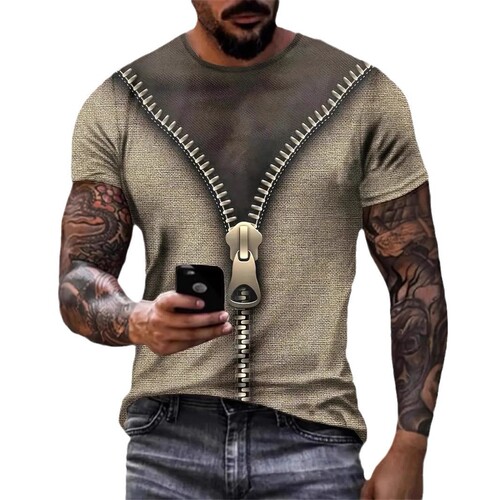 TEMU Men's Short Sleeve Summer T-shirt Trendy Brand Fashion Print Crew Neck Pajama Top