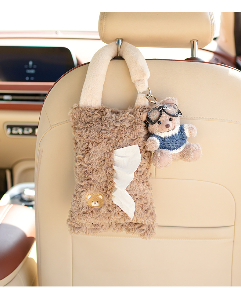 Car Tissue Box, Car Seat Back Tissue Hanging Bag, Cute Plush Car Doll Tissue Box, Car Decoration Supplies