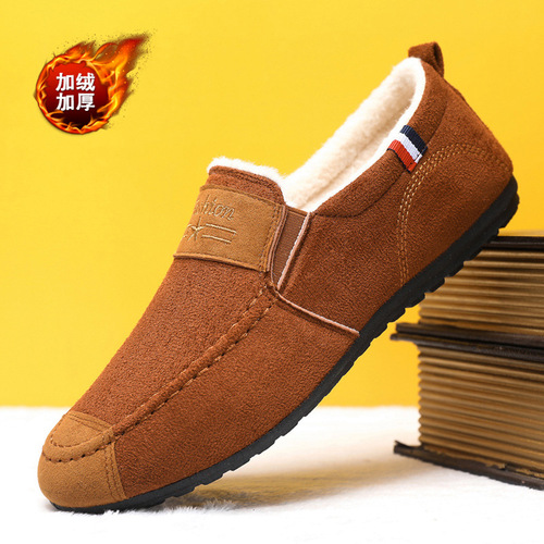 Men's shoes, autumn and winter velvet bean shoes, men's Korean version, versatile old Beijing cloth shoes, men's casual shoes, work shoes for men