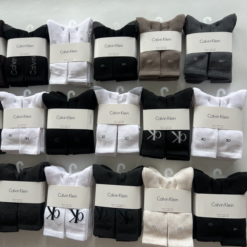 Cross-border foreign trade original C+K men's towel-soled 6-pair pack long tube black, white, and gray letter pattern men's socks [6-pair pack]