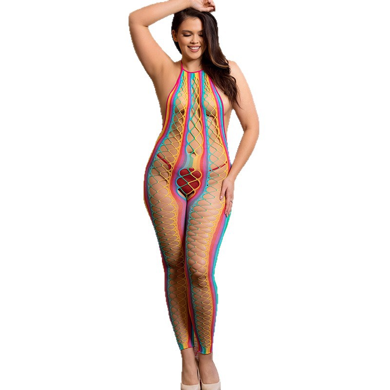 Inventario al por mayor de 200 kg sexy sin quitarse la entrepierna cuello de cuello 3XL arco iris hueco calcetines