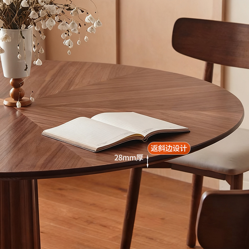 Mesa redonda de madera maciza medieval, mesa redonda de madera de nuez negra, mesa de comedor de sala de estar retrógrada simple, pequeña casa, mesa de comedor