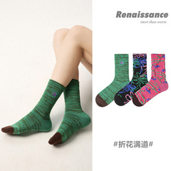 文藝復興原創秋款女襪線條簡約風設計感潮襪精梳棉保暖中筒襪子女