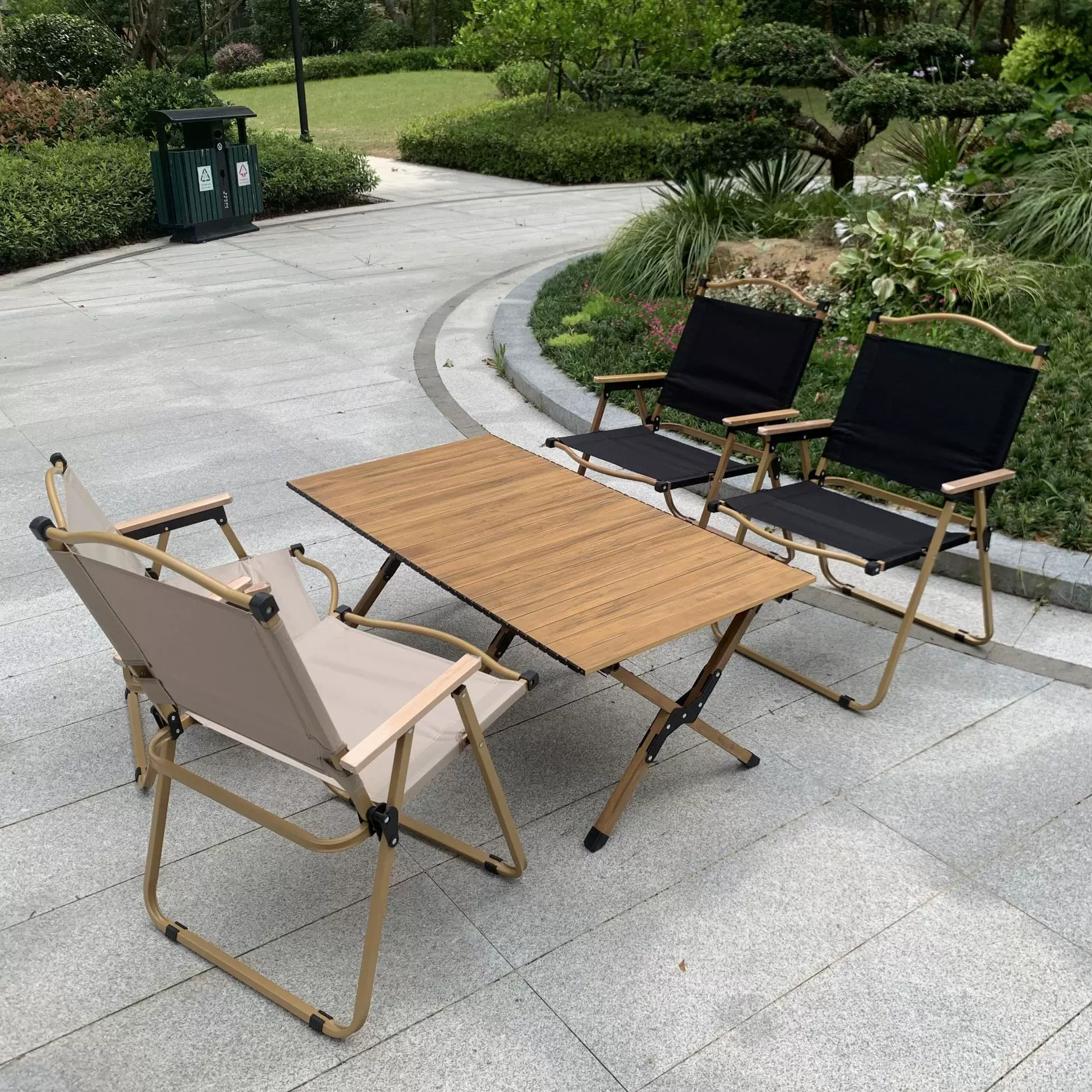 源头厂家金属折叠桌露营装备木纹蛋卷桌户外用品