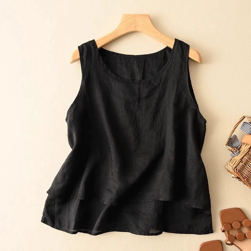 Женский хлопок и камзол жилет литературный ретро хлопковый и льняный топ дикий повседневный тонкий 2025 новый свободный тонкий