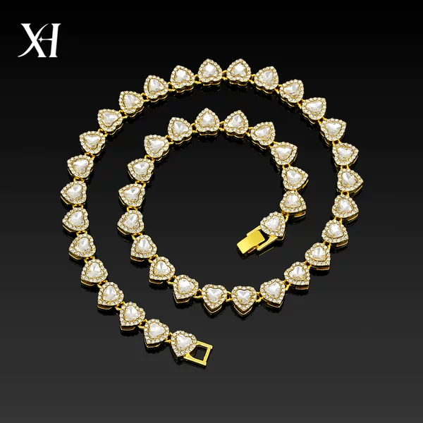 Fashionable European and American Style Glass Heart-Shaped Rhinestone-Encrusted Cuban Necklace and Bracelet Set for Men and Women, Cross-Border Jewelry Factory
