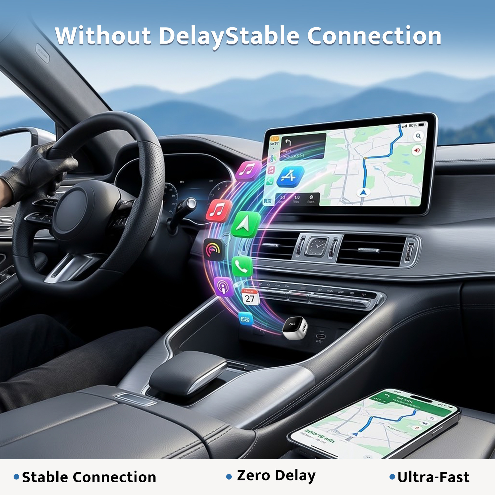 Apple and Android 2-in-1 wired-to-wireless CarPlay adapter, in-car connectivity converter, smart car system box