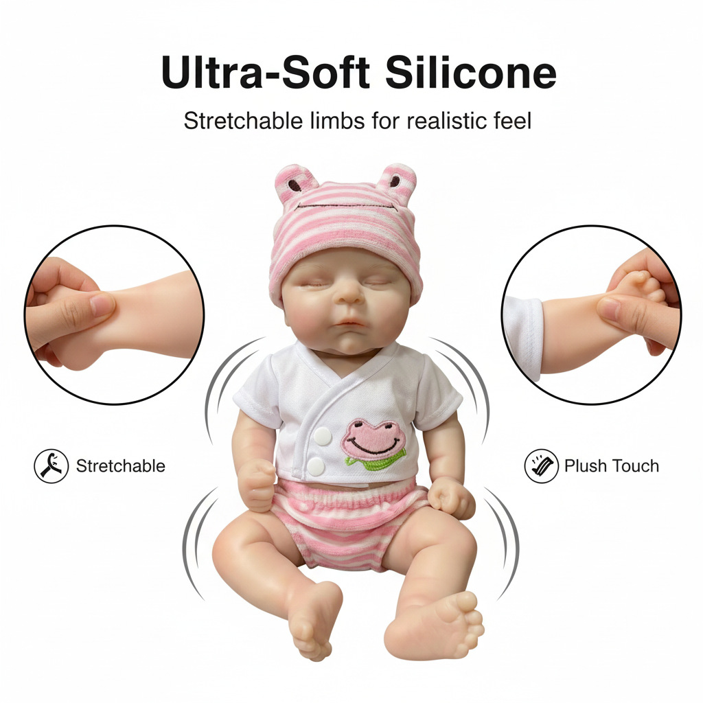 12 pulgadas Q Bullet ojos cerrados sólidos set de rana rosa simulación muñeca de juguete para niños Navidad sólida silicona