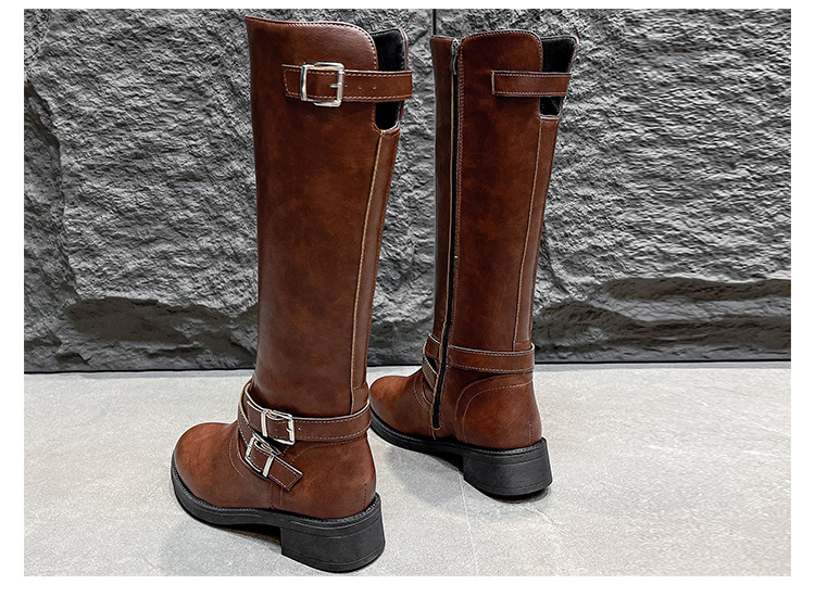 Retro Overknee Stiefel Mit Blockabsatz Für Damen Mit Schnalle_voghion.com