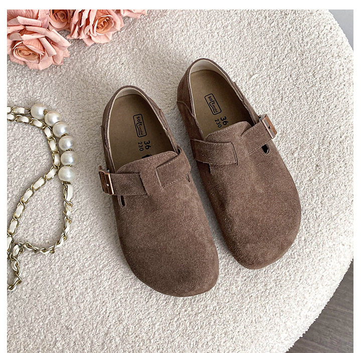 Giày lười da bò bít mũi quai hậu có khóa, đế cao 3 cm — Màu caramel, Màu mơ, Màu nâu đậm chi tiết 19