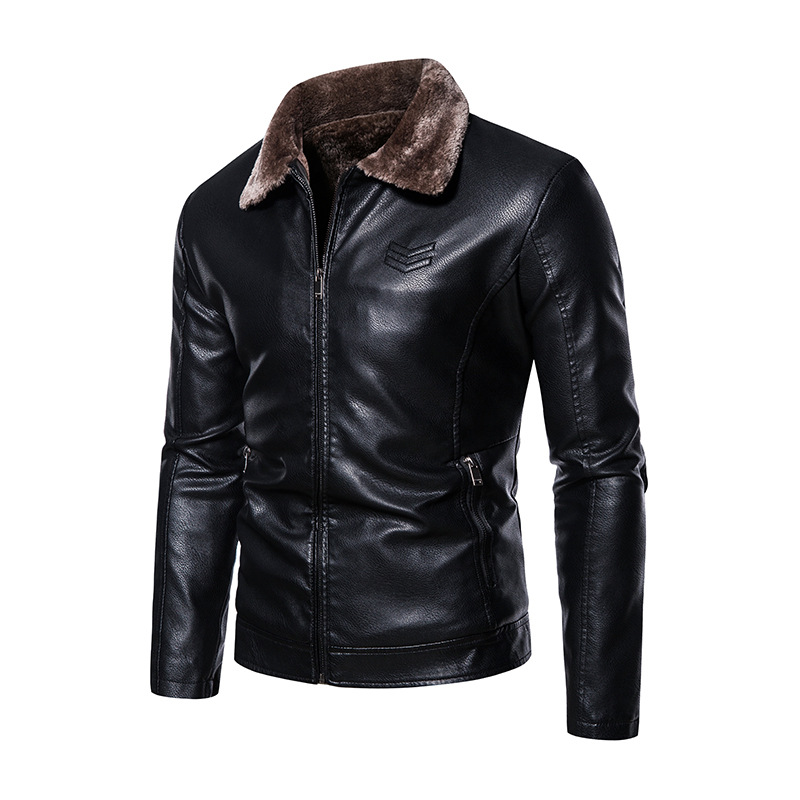 Comercio exterior transfronterizo Amazon invierno de vello con solapa PU chaqueta de cuero hombre de moda europea y americana chaqueta de cuero hombre