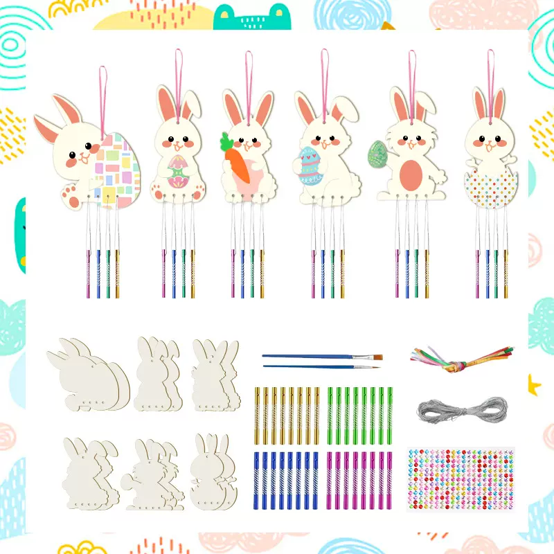 未完成的兔子风铃工艺套件DIY风铃儿童绘画工艺饰品花园家居装饰