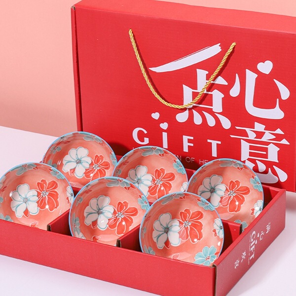 Gift Bowl Set Household Ceramic Bowls and Plates Tableware Set Watercolor Flower Gift Box Set Bowl Set Plate Tableware Gift Box Set