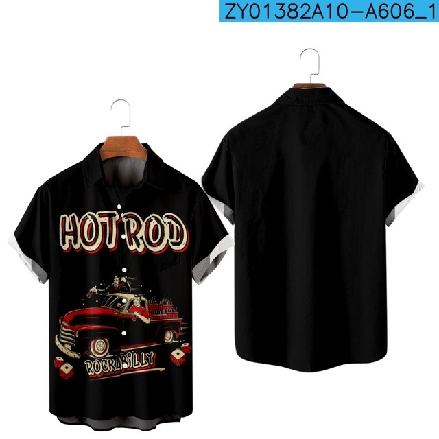 Camisa estampada digital 3D para hombres nuevos transfronterizos Camisa hawaiana de solapa de manga corta simple casual