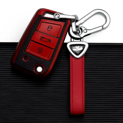 Car key bag | Key Case - volkswagen-b-folding-3-keys-vitality-red-single-shell-triangle-belt-rope-double-buckle