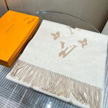 L家双面羊绒毛围巾黑灰色霍思燕同款女老花字母秋冬披肩国风时尚