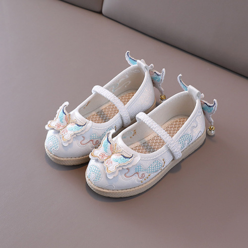 Hanfu embroidered shoes children's cloth shoes ethnic style dance shoes spring and autumn silk satin handmade cloth shoes Chinese style girls' shoes