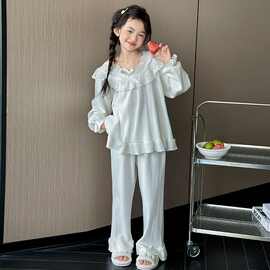 黁白儿童睡衣春秋纯棉2026新款中大女童家居服秋天薄款小孩空调服