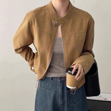 【麂皮绒】美式复古立领小香风外套女休闲帅气BF风夹克机车服上衣