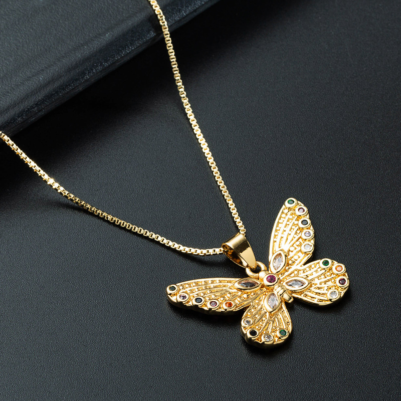 Nihaojewelry wholesale jewelry simple zircon butterfly pendant copper plated 18K gold necklacepicture5