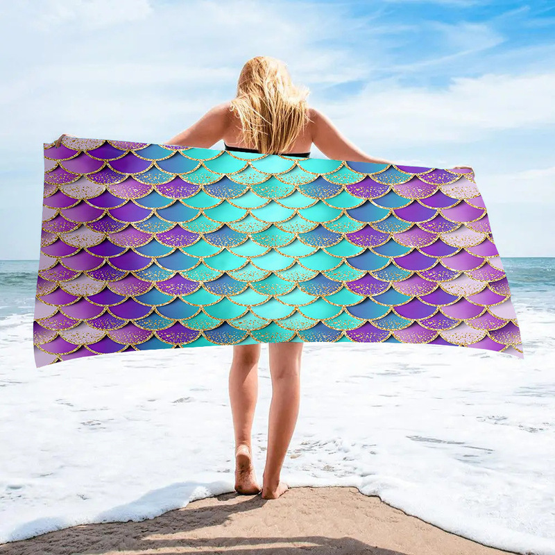 Cross-border Amazon popular microfiber mermaid pearl shell beach towel color bath towel