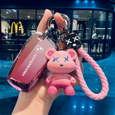 three 325li four 530 car x4 shell – Car key bag - type-a-gradient-pink-key-cover-bear-ring-braided-rope-violent-bear-doll