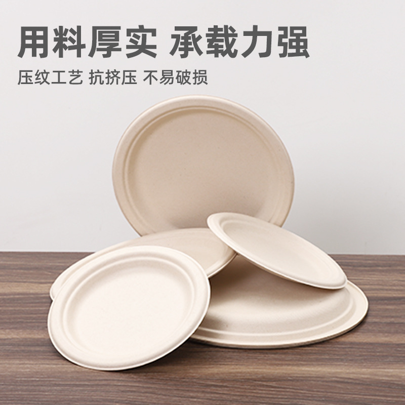 Bacia de azúcar cubiertos desechables disco degradable grado alimenticio fuente de pulpa de picnic al por mayor