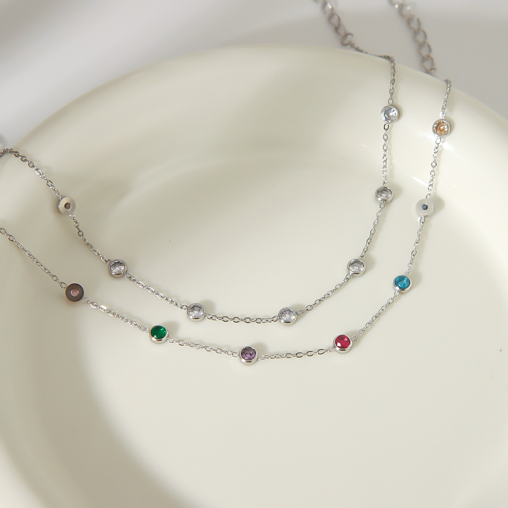 French ins venta caliente titanio acero redondo color circón tobillera femenina 18k personalidad de acero inoxidable adorno de pie joyería de dopamina