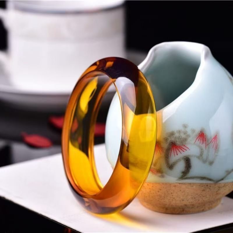 Imitation Beeswax Resin Gold Amber Blue Amber Tea Amber Bracelet Ice Jade Bracelet Women's Non-Natural Jade Bracelet Jewelry Customization