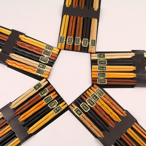 Japanese five-wood chopsticks, pointed wooden chopsticks for home use, 22.5cm, five types of wood, square, hexagonal, braided, tortoiseshell chopsticks
