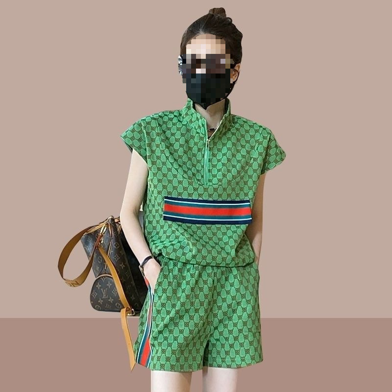 シングル/セットアイスシルクサマーカジュアルスポーツスーツレディーストレンディレトロ多用途外国風ママ服年齢軽減2点セット|undefined