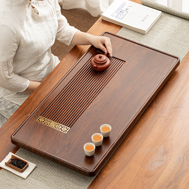 New Chinese style bamboo wood Tianyun bamboo tea tray household tea set suit Tea Sea drainage water storage tea table bamboo tray