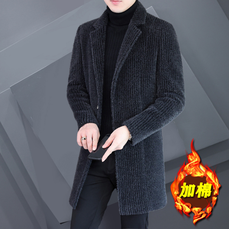 Abrigo traje de hombre collar trench coat 2023 Otoño e Invierno algodón juvenil y engrosamiento abrigo de longitud media a rayas Top hombres