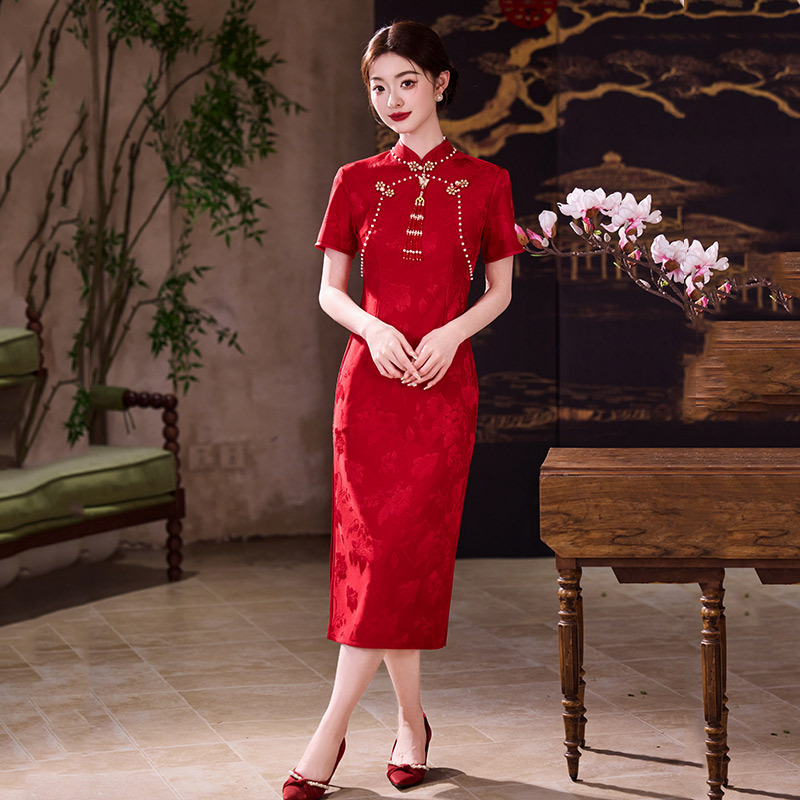 Red Cheongsam, Modernized Young Style, High-End New Chinese Style Bridal Toast Dress, Wedding Dress, Engagement Dress, Homecoming Dress