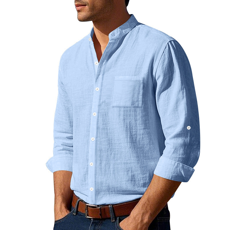 Herren Leinenhemd Mit Stehkragen Für Einen Smarten Freizeit Look_voghion.com