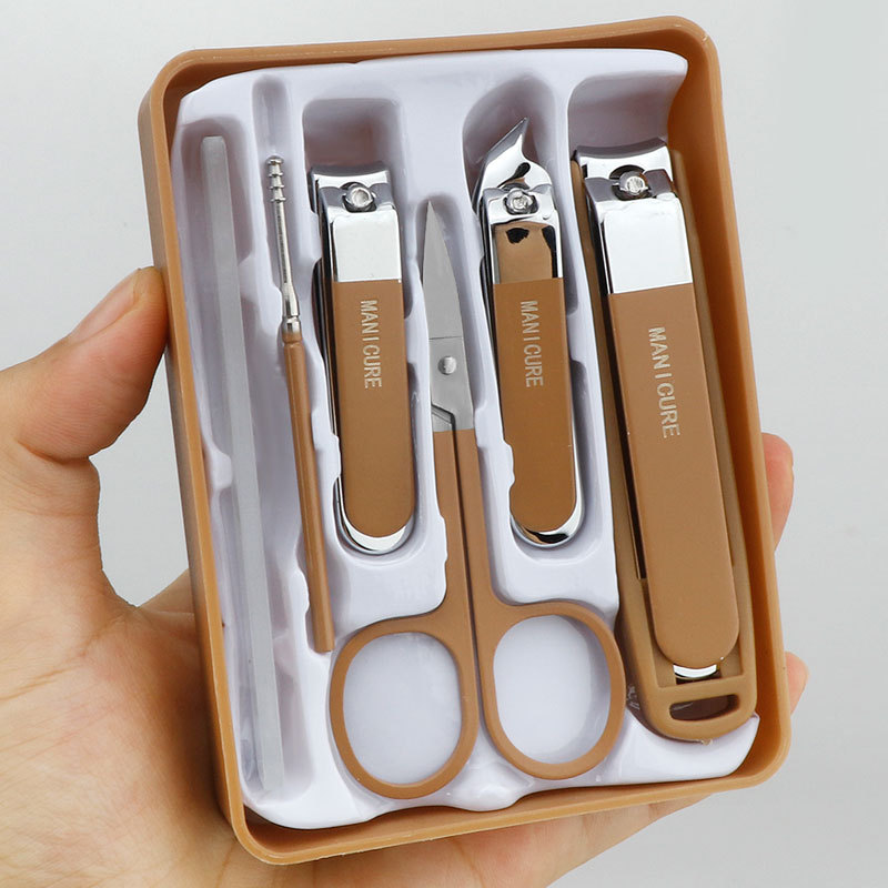 Anti-Splash Stainless Steel Nail Clipper Set, Coffee-Colored Household Manicure and Nail Care Tools, Direct Supply from the Manufacturer