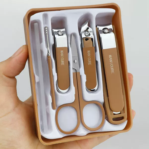 Anti-Splash Stainless Steel Nail Clipper Set, Coffee-Colored Household Manicure and Nail Care Tools, Direct Supply from the Manufacturer