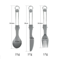 Outdoor pure titanium foldable three-piece knife fork spoon set ultra-light camping portable cutlery travel set wholesale