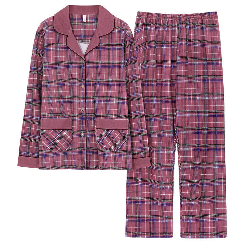 Pijamas de algodón puro primavera y otoño de las mujeres de manga larga más el tamaño cardigan traje de las madres de mediana edad y ancianos ropa de casa al aire libre