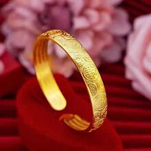 越南纯沙金手镯女不掉色开口光面款仿假黄金不褪色送老人手镯手环