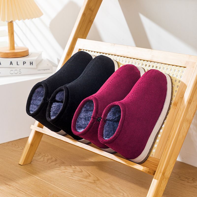Winter Handmade Cotton Shoes for Women, Fleece-Lined and Thick-Soled, Anti-Slip and Warm for the Elderly, Home Indoor Bag-Heeled Cotton Slippers for Men