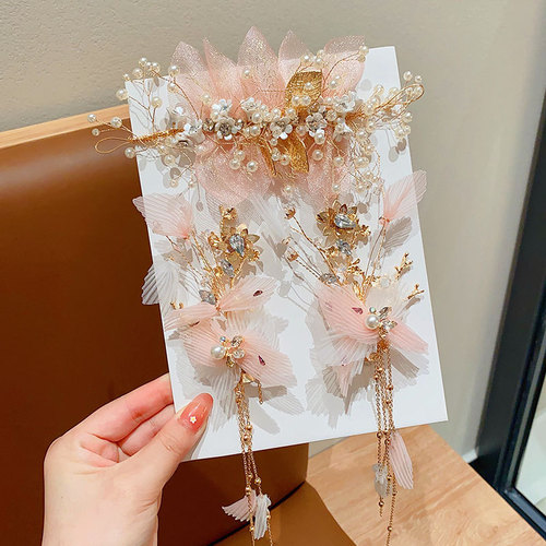 Children's hair accessories pearl feather tassel hair clip runway hair pin bride wedding headpiece New Year performance high-end accessories