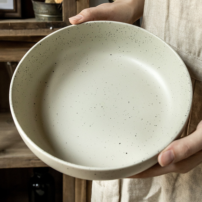 Práctico y grueso cuenco de sésamo de 8 pulgadas cuenco de esmalte cuenco de ensalada retro cuenco de exportación transfronteriza cuenco de cerámica