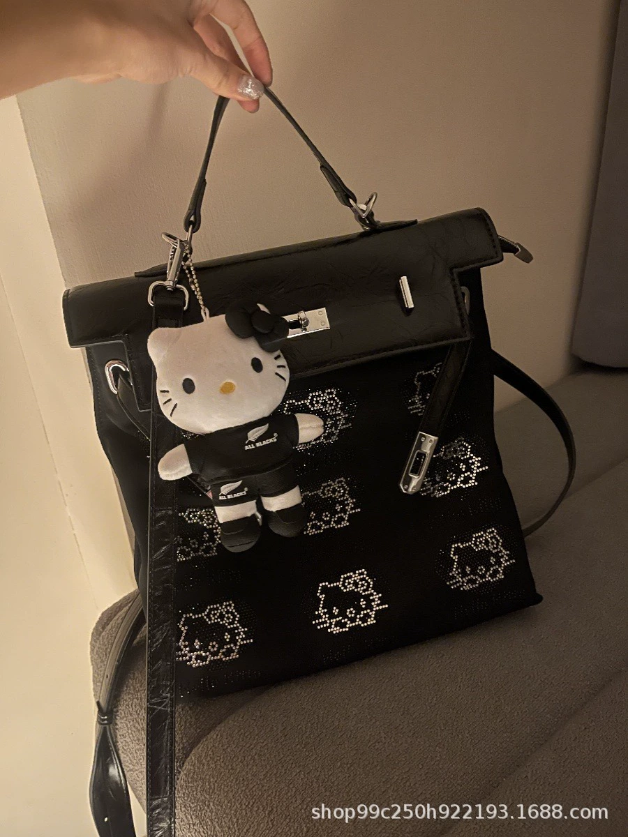 Рюкзак‑сумка (Hello Kitty), оксфорд, чёрный, с подвеской, 30/32 см