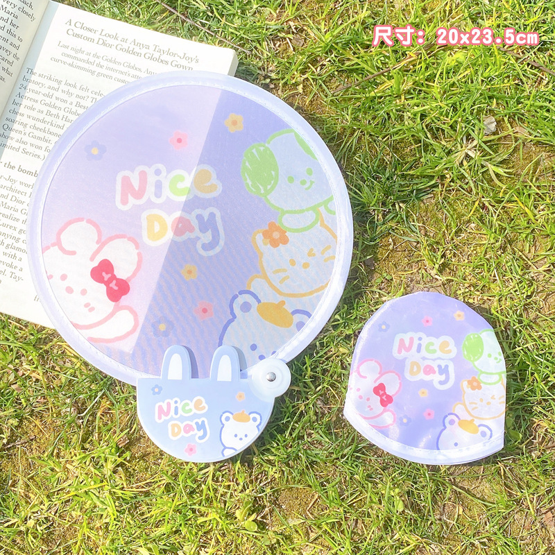 漫画かわいい卸売印刷ミニ柄扇風機付き屋外持ち歩き小さな扇子丸い扇風機折りたたみ扇風機うちわ|undefined