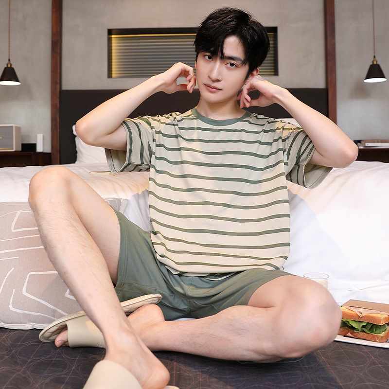 Pajamas for Men, Summer Cool and Soft Short-Sleeved Shorts, Elastic and Comfortable, Youth Korean Style Loose Large Size Men's Home Clothes